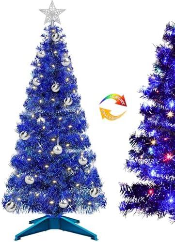 3 Ft Lighted Mini Artificial Blue Christmas Tree with Timer 8 Mode 100 Warm White & Colorful Light 18 DIY Ball Ornaments 3D Star Battery Operated Small Xmas Tree Table Holiday Party Hanukkah Decor