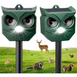 2 Pack Solar Ultrasonic Animal Repeller with Flashing LED Lights – Cat Deterrent Outdoor for Squirrels, Deer, Raccoons, Rabbits, Skunks, Dogs – Protects Garden, Yard, Lawn, Farm & Crops