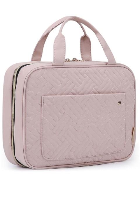 BAGSMART Toiletry Bag Travel Bag with Hanging Hook, Water-resistant Makeup Cosmetic Bag Travel Organizer for Accessories, Shampoo, Full-size Container, Toiletries (Baby Pink, Medium)
