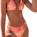 SweatyRocks Women's 2 Piece Bathing Suit Tie Dye Halter Triangle Bikini Set Tie Back Swimsuit (X-Large, Pink)