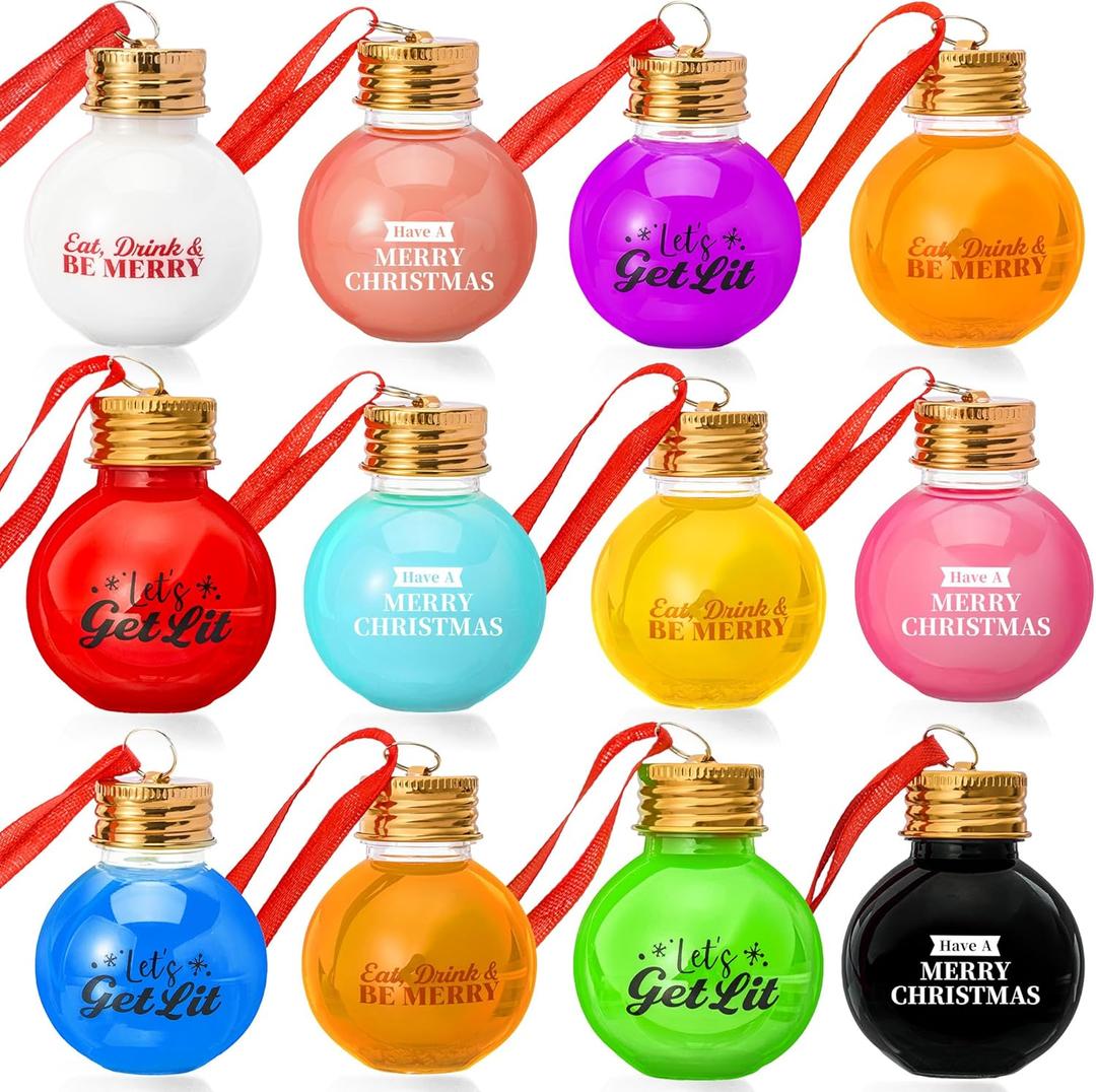 Joiedomi 18 Pcs Mini Christmas Boozeball Ornaments Set, 1.7 oz Clear Plastic Fillable Ball, Ball Ornaments for Christmas Tree Hanging Decorations Indoor, Xmas Party Favors Supplies Presents