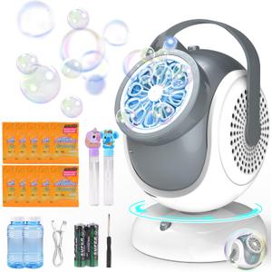 Big Bubble Machine - Automatic Bubbles Blower for Kids, Toddlers - 360 Oscillation & 75 Adjustment, Bubble Toys with LED Light - Gifts for Boys, Girls, Easter, Outdoor, Birthday, Party Use