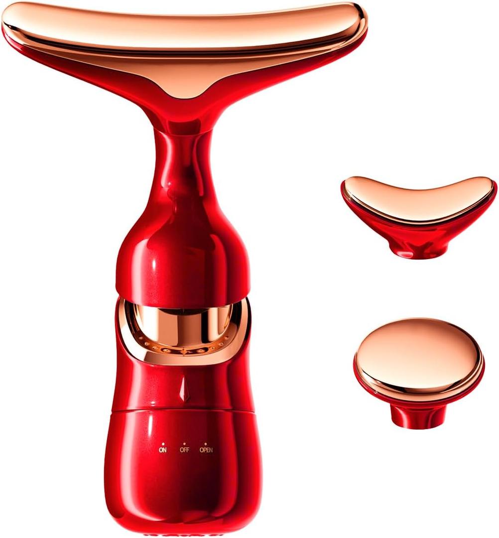 MMRH Firming Wrinkle Beauty Devicer for Facial/Neck/Eye, Multifunctional Vibration Massage Instrument, 3-in-1 Facial Skincare Instrument for Skin Care for Improve,Smooth and Tightening Skin (red)