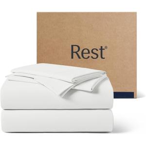 REST Evercool+ Starter Sheet Set, Cali King, White, Breathable Bed Sheet for Hot Sleeper and Night Sweats, with Pillowcases, Ionic+ Self-Cleaning Silver Yarn for Sensitive Skin, 3PCS No Flat Sheet