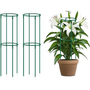 Plant Support Cages 2 Pack,Supking Plant Stake Trellis Adjustable Height and Width for Indoor Outdoor,Plastic Flower Support Ring for Garden Hydrangea Peony Tomato Potted Plants Comes 30 Strap Ties (Green)