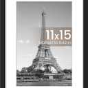 upsimples 11x15 Picture Frame, Display Pictures 8x12 with Mat or 11x15 Without, Wall Hanging Photo Frame, Black, 1 Pack