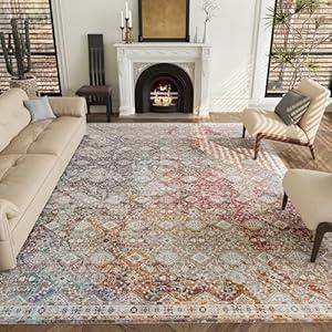Retro Small Seal Gradient Carpet 8x10 Area Rug, Machine Washable Rugs for Living Room Bedroom, Boho Soft Non Slip Large Carpet, for Indoor Dining Room Office Hall Gradient Purple Red