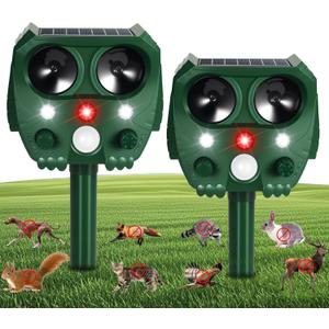 2 Pack 2025 Solar Ultrasonic Repellent Outdoor Cat Squirrel Rabbit Deer Repellent Devices Skunk Repellent for Yard Animal Deterrent with Motion Detection Flash Light for Dog Racoon Rodent Mole