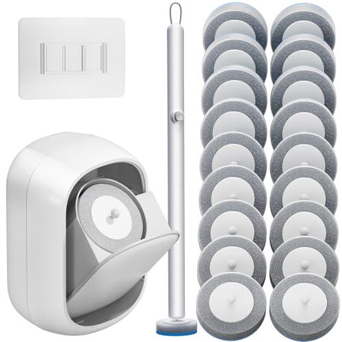 Disposable Toilet Brush and Holder Set with 18 Bowl Wand Cleaners Refill Pads, Bathroom Wall Mounted Toilet Bowl Cleaners Kit