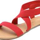 DREAM PAIRS Women's Elastic Ankle Strap Flat Sandals Summer Dressy Shoes Cute Strappy Gladiator Sandals (10, Red)