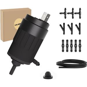 066011A OEM Windshield Wiper Pump for 1986-2019 Peterbilt 330 335 370 Series - Direct Replacement Washer Fluid Pump with 2 Meter Washer Fluid Hose with 11 Pcs Hose Connectors