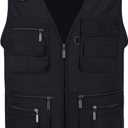 Men's Stone Washed Denim Multi-pocketed Fishing Work Outerwear Vest, Black, XL
