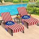 Lounge Chair Towel Cover, Beach Chair Covers (Pack of 2), Striped Lounge Chair Towels with Fitted Top Pocket for Garden Courtyard Outoor Loungers, 85 x 30 in,Striped Red