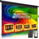 Projector Screen Motorized 84 Inch 16:9 HD Electric Projector Screen Pull Down with Remote, Automatic Projector Screens Wall Ceiling Mount Movie Screens for Projectors Outdoor Indoor, Black