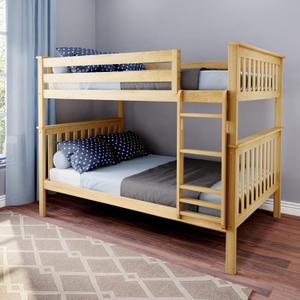 Max & Lily Full Over Full Bunk Bed with Ladder, Solid Wood Platform Bed Frame for Kids, 14" Safety Guardrails, Easy Assembly, No Box Spring Needed, Natural