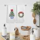 2 x Chinoiserie Christmas Bow Tree Kitchen Towels and Dishcloths Set of 2, Red Bow Hand Towels, Preppy Christmas Wreath Drying Cloth Hand Towels Tea Towels for Bathroom Kitchen, 1624 Inches