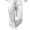 Zontroldy Cargo Pants Women Parachute Pants Y2K Baggy Casual High Waist Wide Leg Track Pants Streetwear (Medium, White)