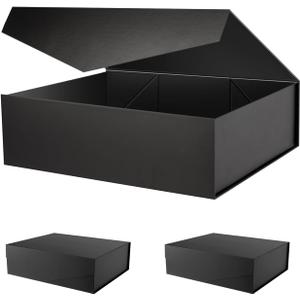 PACKHOME 17x14.5x5.5 Inches, 3 Extra Large Gift Boxes with Lids, Magnetic Closure Boxes for Clothes and Large Gifts (Matte Black with Grain Texture)