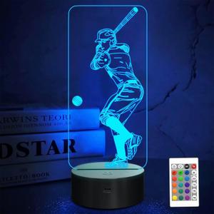Baseball 3D Night Light, Sport Gifts Bedside Lamp for Xmas Holiday Birthday Gifts for Baseball Fan with Remote Control 16 Colors Changing + 4 Changing Mode + Dim Function