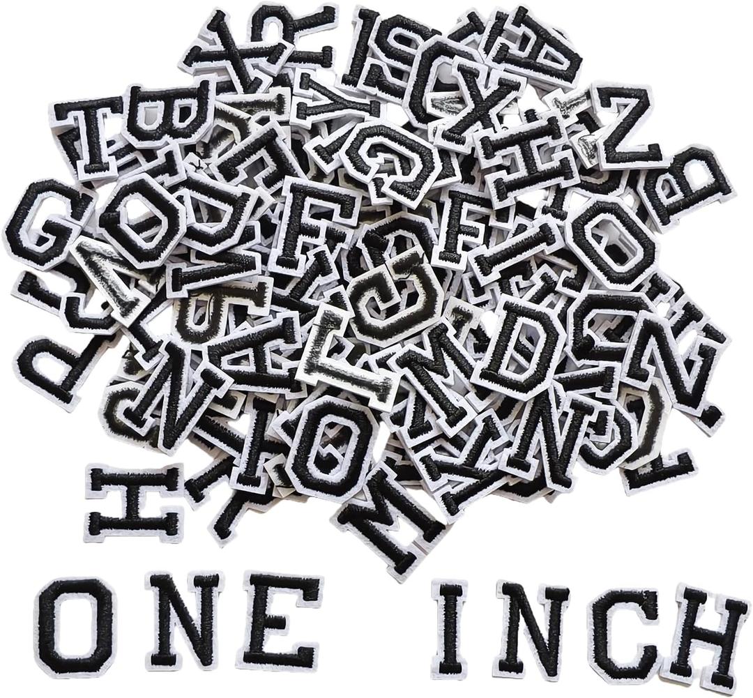 130pcs Iron on Letter Patches 1 inch, 5 Sets of 26 Embroidered Alphabet A-Z Patches for Clothing Jackets Hats Backpacks Jeans Black