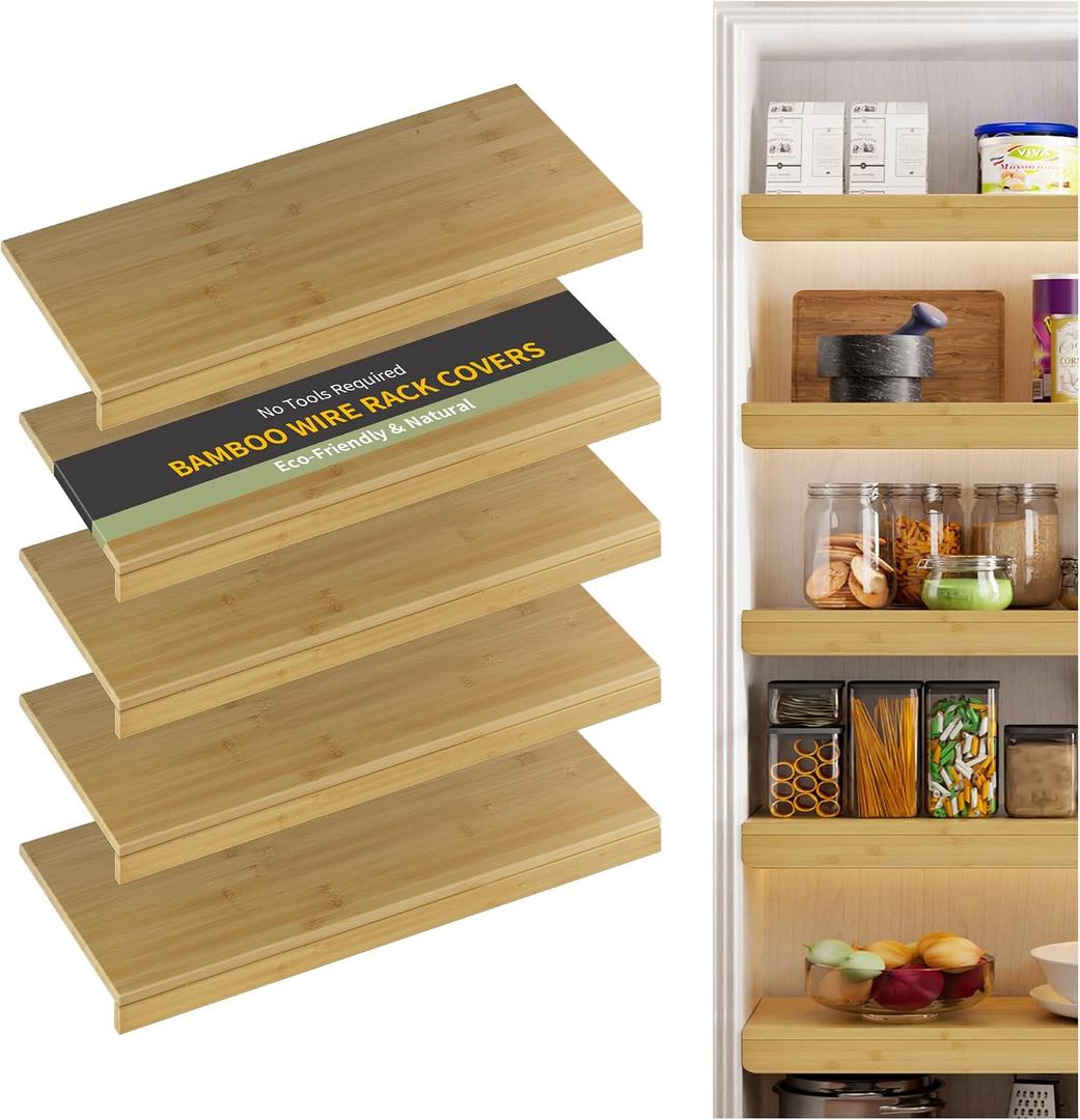 Bamboo Wire Shelf Covers, 38" W x 16" D, 5-Pack, Natural