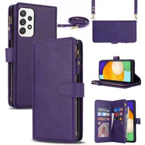 iCoverCase for Samsung Galaxy A52 5G Wallet Case with Card Holder for Women, Crossbody Lanyard Strap Kickstand PU Leather Case with Zipper Pocket Credit Card Slots Cover (Purple)