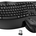 Wireless Keyboard and Mouse Combo, EDJO 2.4G Full Size Wave Keys Ergonomic Keyboard with Wrist Rest and 3Level DPI Adjustable Wireless Ergonomic Mouse for Windows, Mac OS Desktop/Laptop/PC(Black)