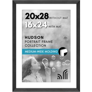 Americanflat 20x28 Picture Frame with Polished Plexiglass - Use as 16x24 Frame with Mat or Display 20x28 Photo Without Mat - Hudson Collection - Wide Picture Frames for Wall Display - Black