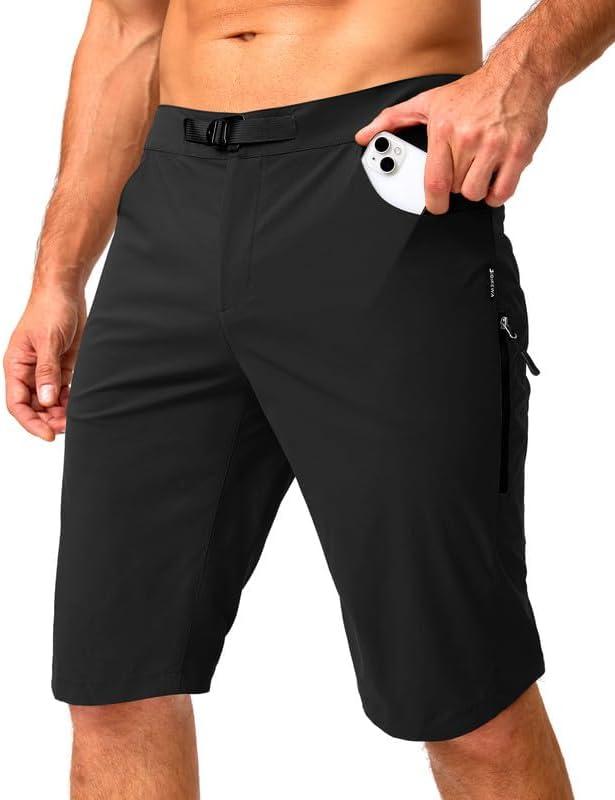 Men's Mountain Bike Shorts Stretch Cycling Biking Bicycle Quick Dry Hiking Shorts for Men Zipper Pockets (Large, Black)