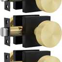 goldenwarm 3 Pack Black and Gold Closet Door Knob, Interior Door Knobs, Passage Door Lever, Black and Gold Passage Door Knobs Lever for Hallway, Closet