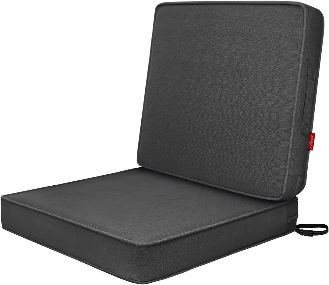 Pcinfuns Outdoor Deep Seat Cushions Set,22"x22"x3" Patio Cushion for Furniture, Removable Seat Bottom & Back Cushion Covers with Adjustable Straps for Chair,Sofa,Couch,Deep Grey