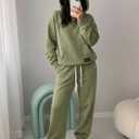 Womens 2 Piece Sweatsuit Set, 2025 Casual Long Sleeve Hoodie with Loose Wide Leg Sweatpants for Fall and Winter
