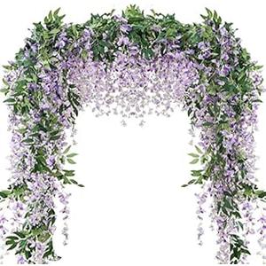 3Pcs 7.2Ft/ Piece Artificial Flowers Wisteria Garland Artificial Wisteria Vine Hanging Flower Greenery Garland for Home Garden Outdoor Wedding Arch Floral Decor (Purple)