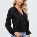 Women Long Lantern Sleeve Shirts Dressy Casual Loose Fit Fall V Neck Blouses Date Night Tops (Pink, S)