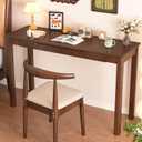 100% Solid Wooden Desk with Drawers - 47 x 16 Inch Mid Century Narrow Desk, Vintage Writing Desks with Drawers, Simple Work Study Table, Small Desks for Small Spaces, Walnut Color, 47.2 in W x 15.7 in D