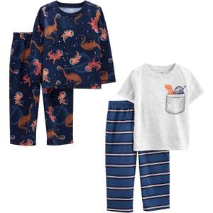 Simple Joys by Carter's Boys' 4-Piece Poly Pajamas (5T, Blue/Grey/Dinosaur)