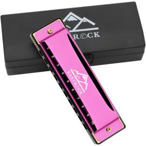 EastRock Blues Harmonica Mouth Organ 10 Hole C Key with Case, Diatonic Harmonica for Professional Player, Beginner, Students gifts, Adult, Friends, Gift(Pink)