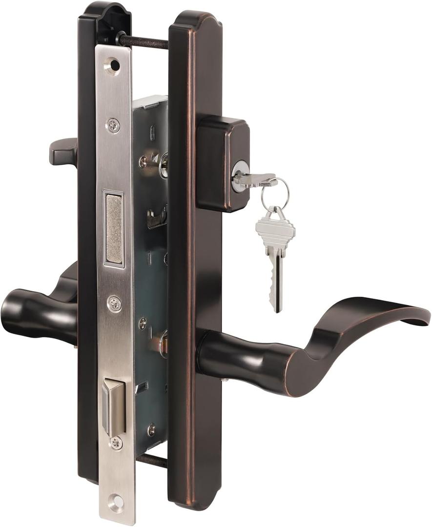 Hinged Patio Door Handle System Filled with Lever Handle Mortise Lock Set Universal Left and Right Entry Doors Handle Oil Rubbed Bronze (ORB)