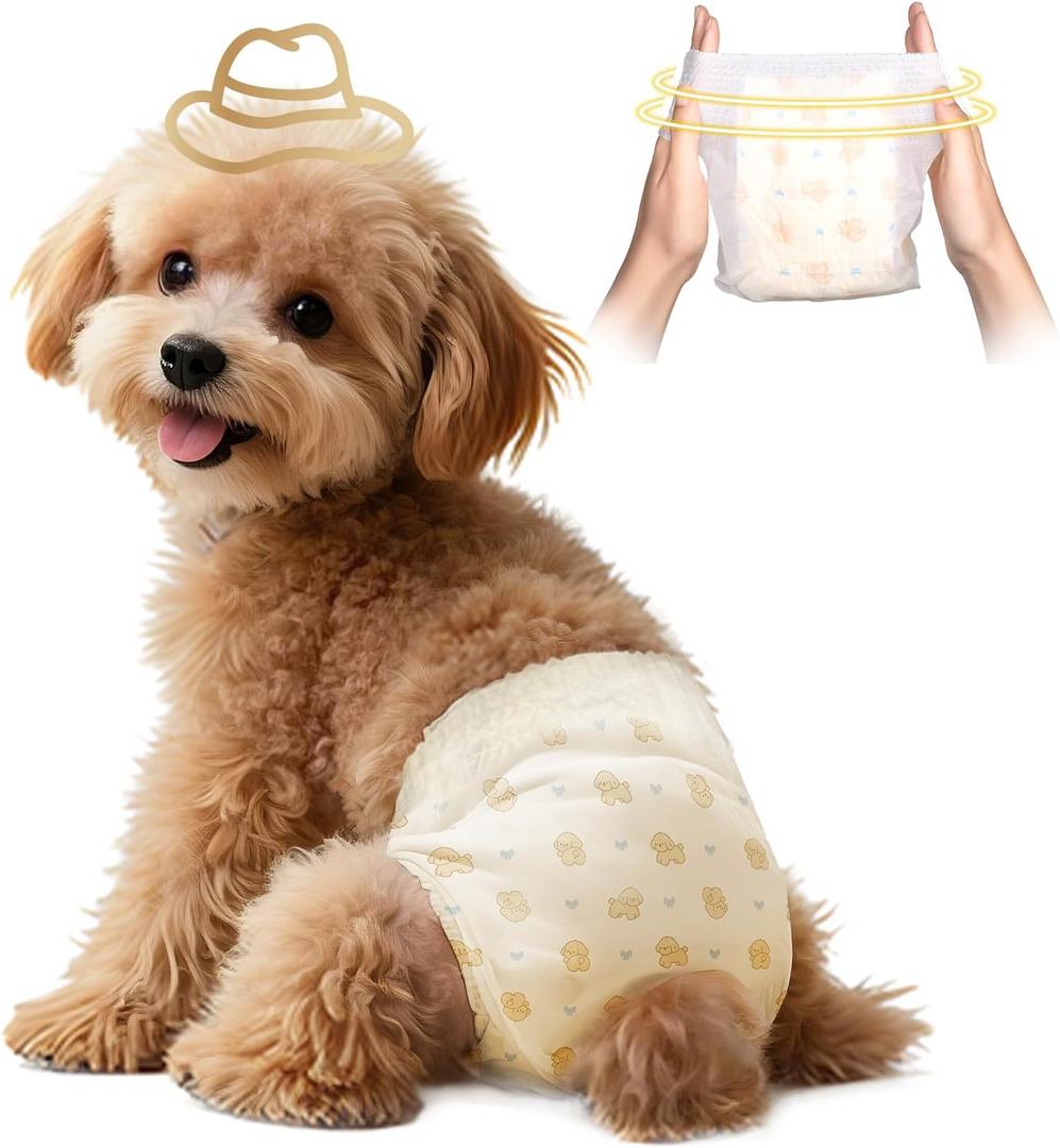 Disposable Dog Diapers Female, 360Leak-Proof Full Wrap Stretchy Waist, Highly Absorbent Diapers for Female Dog in Heat, Dog Diapers for Period (M 10PCS) (M(Waist 11.8"-19.7"))