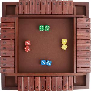 MerryPony Shut The Box 4 Player Wooden Board Game - 12 Inch With 10 Numbers and 12 Dice, Classic Family Tabletop Math Game for Adults & Kids, Pub Classroom Party