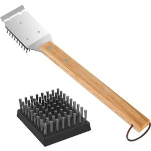 SIMPLETASTE Grill Brush and Scraper for BBQ, Durable & Effective, Replaceable Stainless Steel Head, Wooden Handle Wire Grill Brush for Outdoor Grill, Barbecue Accessories