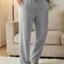 Mens Striped Sweatpants Baggy Wide Leg Casual Pants Loose fit with Elastic Waist and Pockets Light Gray (Gray, S)