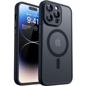 CANSHN Magnetic Compatible with iPhone 14 Pro Case, Upgraded [Full Camera Protection] [Compatible with Magsafe] [Translucent Matte] Shockproof Protective Phone Case Cover 6.1 Inch - Black