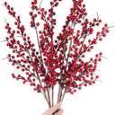 DearHouse 4 Pack Artificial Red Berry Stems Holly Christmas Berries for Festival Holiday Crafts and Home Decor, 26 Inches Burgundy Berry Floral Christmas Tree Decorations