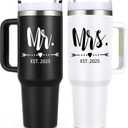 Qtencas Mr and Mrs Gifts, Mr and Mrs EST 2025 Stainless Steel Travel Tumblers Set, Engagement Wedding Gifts, 40 oz 2025 Travel Mug for Couples Newlyweds, Bridal Shower Anniversary CupsBlack & White