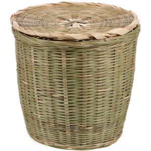 Rattan Waste Basket with Lid Round Wicker Trash Can Garbage Container Bin Laundry Basket Pots Woven Storage Basket for Home Office