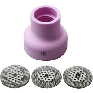 RIVERWELD TIG Screen 53NAbSP3 16# and Champagne Alumina Nozzle Ceramic Cup R type 53NACN 16# 5/8" 16.0mm for SR WP 9 20 17 18 26 TIG Welding Torches Pack of 4