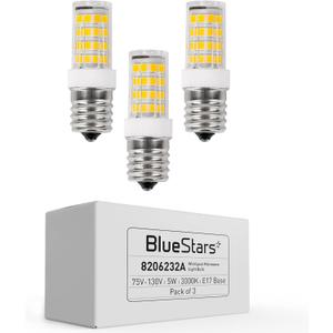 BlueStars 5W E17 LED Bulbs 8206232A Microwave Light Bulbs Kei 125V, 3000K Warm White, Fits Whirlpool Maytag Under Hood Microwaves - Replaces 1890433 8206232 AP4512653, 3 Packs