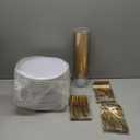 GATHER 700PCS Gold Plastic Plates - Whtie and Gold Disposable Dinnerware Sets 100Guest - 200 Disposable Plate, 300 Plastic Silverware, 100 Cups, 100 Napkins for Wedding & Party & Christmas