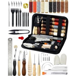 PLANTIONAL Leather Working Tools for Beginners: Professional Leather Craft Kit with Waxed Thread Groover Awl Stitching Punch for Leathercraft Adults Gifts 02